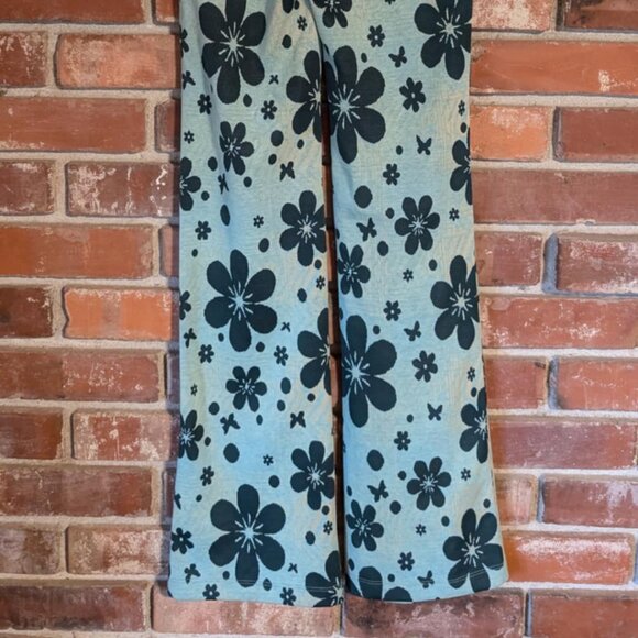 Urban Outfitters Green Floral Flare Pants Bohemian 80s Summer Size XXS - Picture 7 of 7